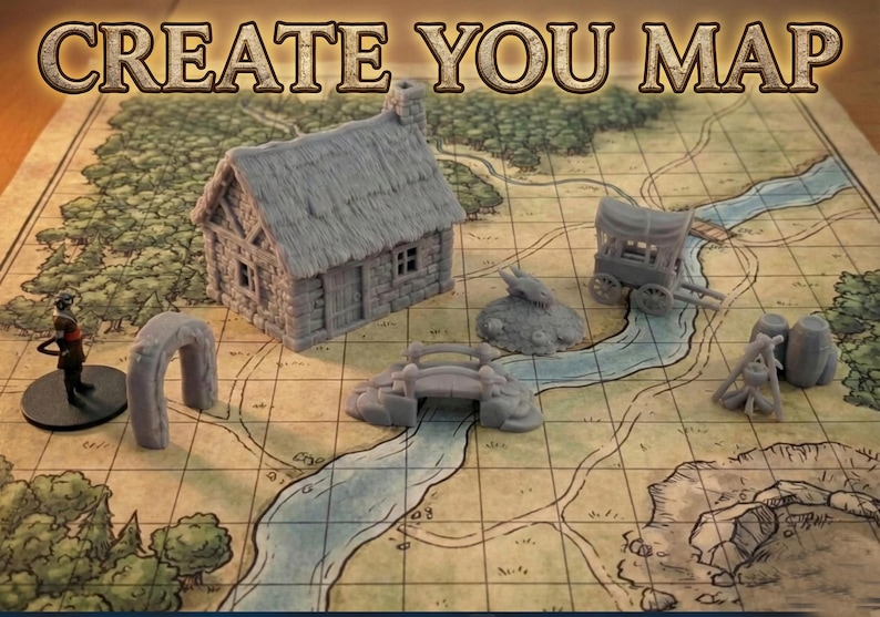Pacote de Terreno para Jogos de Mesa | Cenários Impressos em 3D para Jogos de Guerra | Edifícios, Adereços e Árvores (32 mm) imagem 1