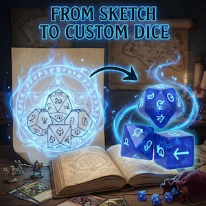 Custom RPG-dobbelcommissie | Gepersonaliseerde harstafelvorm van Sketch | Handgemaakt gameaccessoire