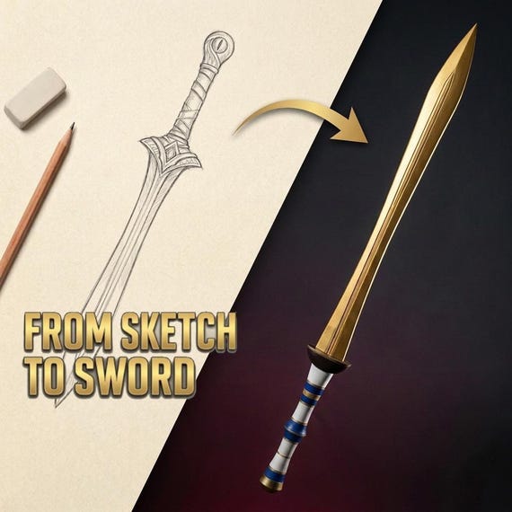 Custom Sword, PLA+ Fantasy Cosplay Prop with Size and Finish Options