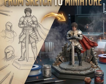 Miniatura PERSONALIZZATA / Personaggio RPG personalizzato da schizzo / Figura stampata in 3D in resina