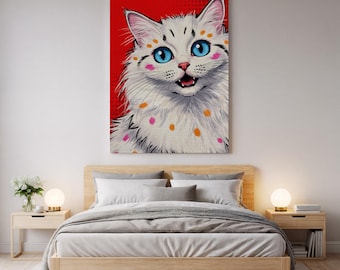 Cat Canvas Wall Art Print Colorful Pop Art Style Portrait Modern Home and Bedroom Decor Multiple Sizes and Frame Options, Canvas Wall Decor