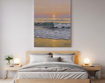 Ocean Sunset Canvas Wall Art Print Coastal Beach Theme Home and Bedroom Decor Multiple Sizes and Frame Options Seascape Canvas, Home Decor