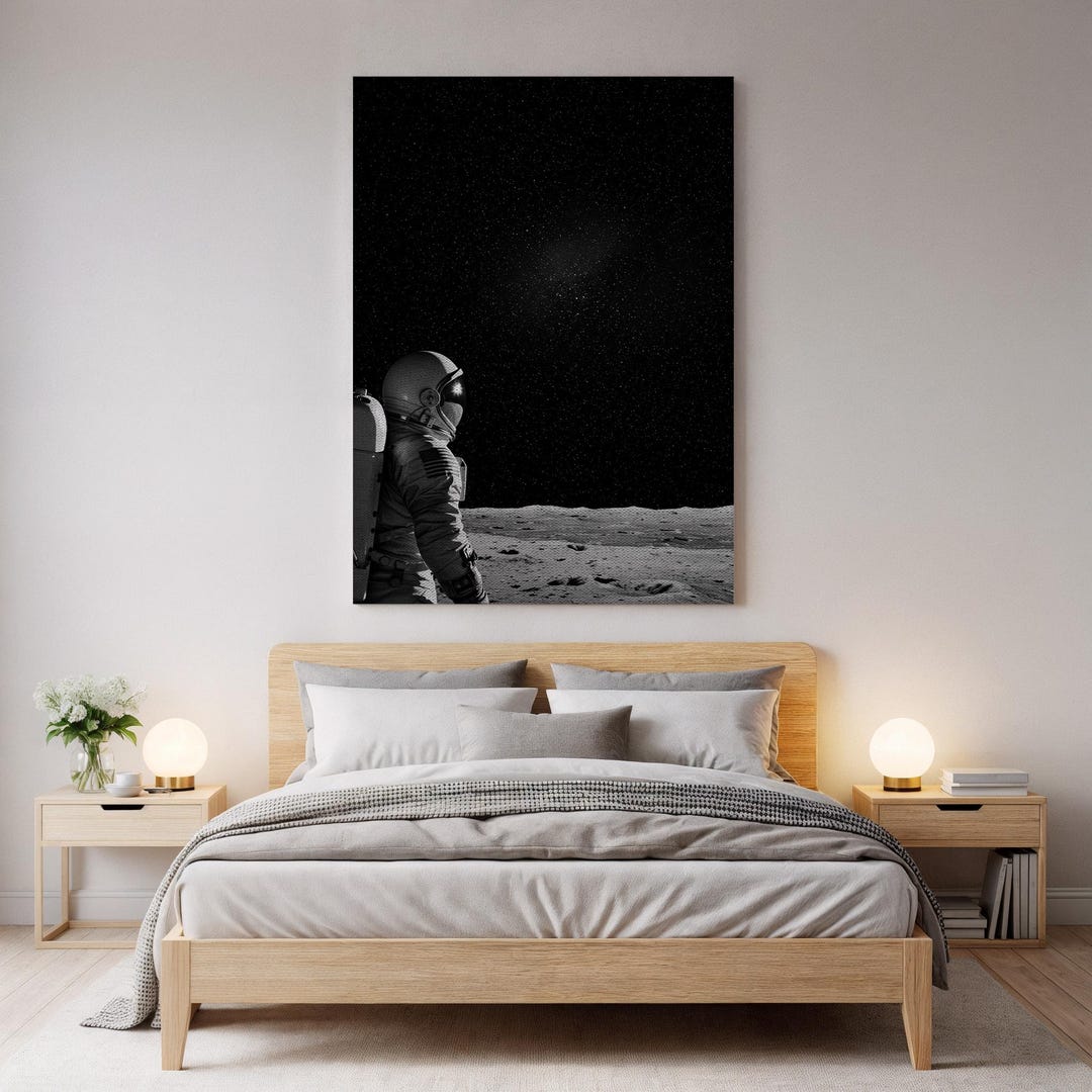 Astronaut Space Canvas Wall Art, Black and White Moon Surface Artwork ...