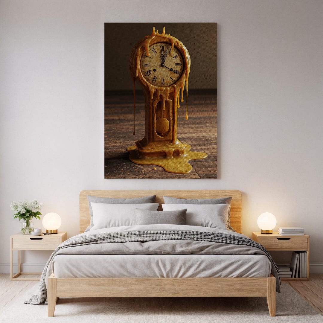 Melting Clock Canvas Art – Surreal Dripping Timepiece, Abstract Wall ...