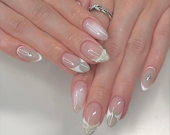Sage Green French Press On Nails: Minimalist Gel Nail Set