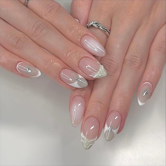 Sage Green French Press on Nails: Minimalist Gel Nail Set - Etsy