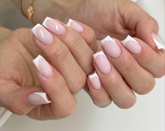 高品質のスクエアフレンチチッププレスオンネイル - Etsy 日本