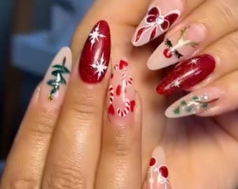 Unhas de Natal: Conjunto de Nail Art com Glitter Vermelho para as Festas