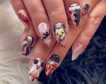 Unhas Postiças de Palhaço Assustador | Arte de Unhas 3D de Terror para o Halloween