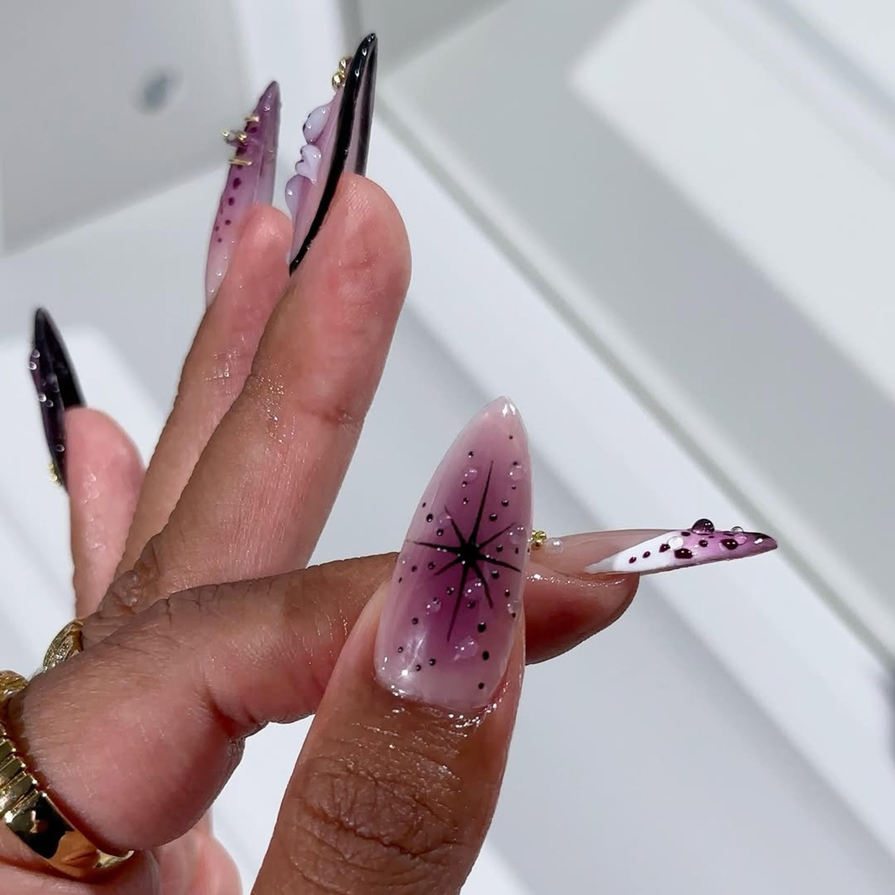 Dark Orchid Press on Nails: 3D Flower Almond Nail Set - Etsy
