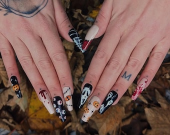 Uñas postizas de Halloween, Grito espeluznante, Arte de uñas de calabaza
