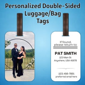 Personalized Double Sided Luggage Tag, Travel Essentials, Photo Bag Tag, Customized, Travel Accessories, Suitcase, Personalized Gift for Her
