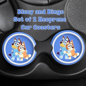 Bluey and Bingo Car Coasters, Set of 2, Bluey, Bingo, Muffin