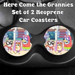 Here Come the Grannies Car Coasters, Set of 2, Bluey, Bingo, Muffin