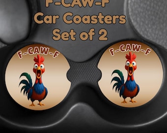 F-Caw-F Rooster Car Coasters: Adult Humor Gag Gift (Set of 2)
