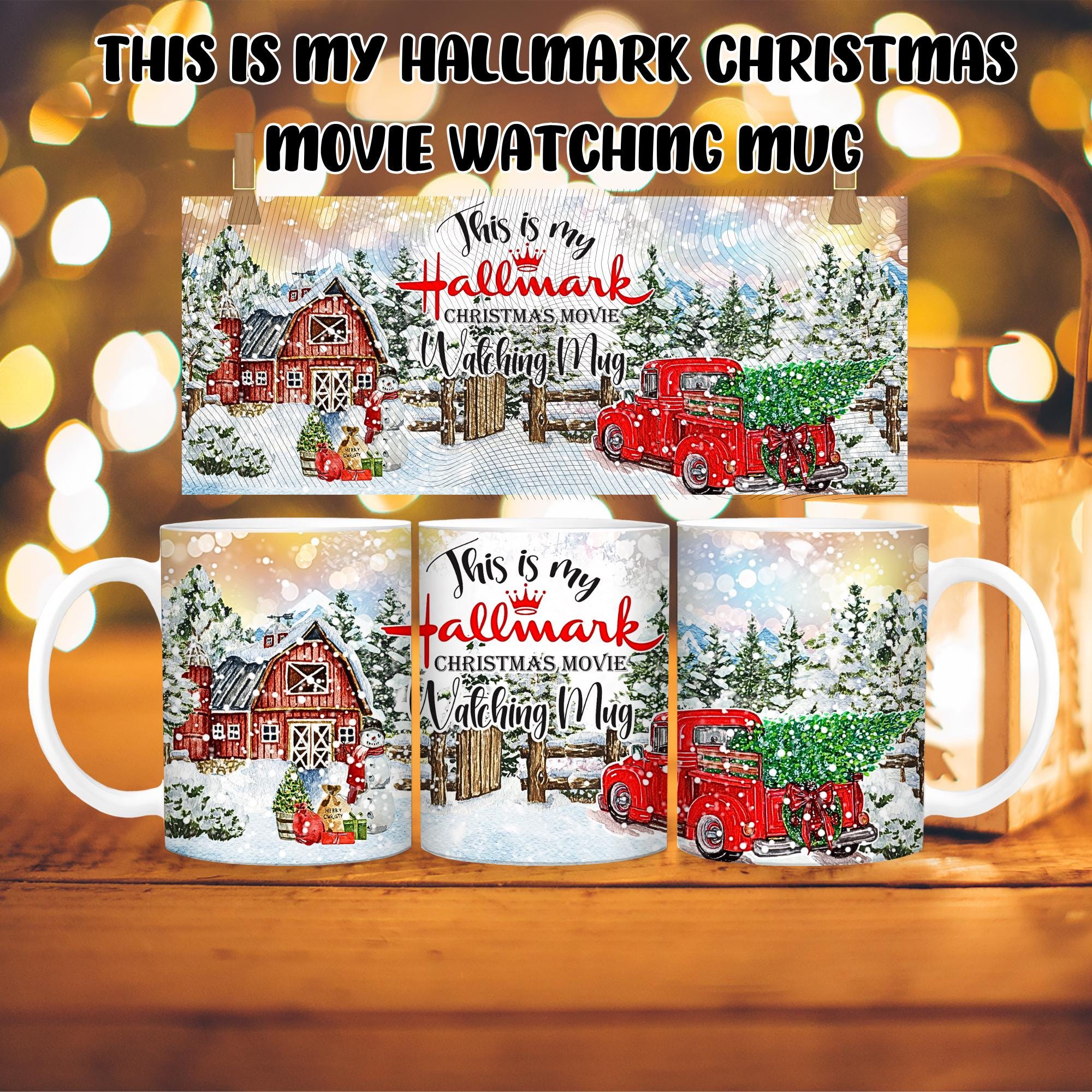 Hallmark Christmas Movie Watching Mug Coffee Cup With Lid and Stirring Spoon, Hot Chocolate Mug, Festive, 11 oz product image
