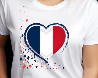 French Pride Tee: Heart-Shaped Flag - Soft Cotton Blend