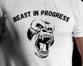Herren Gym T-Shirt – “Beast in Fortschritt” Slogan – Workout aus 100% Baumwolle