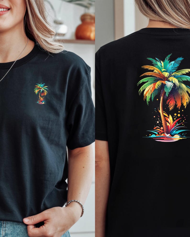 Problem Tree Visual Layout Colourful Palm Tree Shirt • Tropical Beach Tee • Summer Vacation Top ...