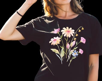 Wildflower Dreams – Boho Floral T-Shirt for Women, 100% Cotton, Made in Britain