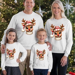 Cute Reindeer Christmas Shirt – Santa Hat Sweatshirt, Hoodie & Tee for All Ages