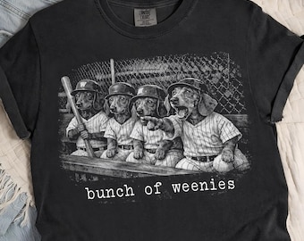 Camiseta Comfort Colors® Bunch of Weenies, divertida camiseta de béisbol con perro salchicha, camiseta de equipo de perros salchicha, camiseta con gráfico vintage de perro salchicha.