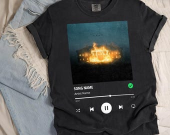 Camiseta con nombre de canción y foto personalizadas Comfort Colors®, camiseta con nombre de artista personalizado, camiseta con tu canción favorita, camiseta de regalo con reproductor de música