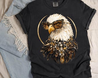 Comfort Colors® Glam Bald Eagle Shirt, Boujee American Eagle Graphic Tee, Jeweled Bling Eagle with Sunglasses, Luxury Animal T-Shirt