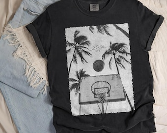 Retro Basketball Streetwear T-Shirt, Y2K Hip Hop Tee, Urban Vintage Graffiti Aesthetic Graphic Shirt