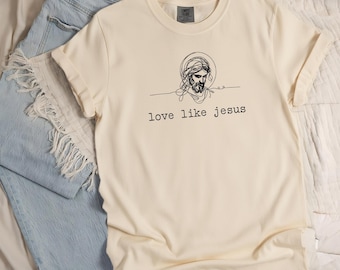 Camiseta "Ama como Jesús", colores reconfortantes, camiseta cristiana inspiradora, camiseta de fe para mujer, regalo para mamá religiosa
