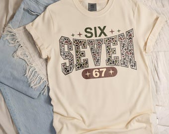 Camiseta Six Seven 67 con colores cómodos, camiseta de camuflaje con el número 67, divertida camiseta con meme Six Seven, top con estampado de camuflaje retro