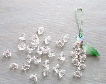 20pcs Bell Flower Beads. crystal clear lily of the valley glass flower beads. small glass trumpet flower beads