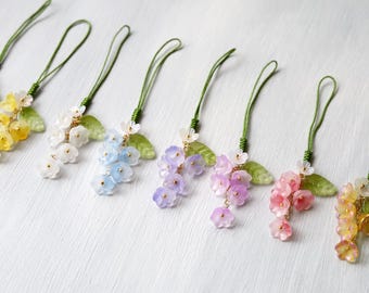 Flowers Phone Charm Strap. handmade lily of the valley glass flower charms
