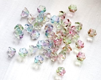 20pcs Bell Flower Beads. rainbow crystal lily of the valley glass flower beads. small glass trumpet flower beads