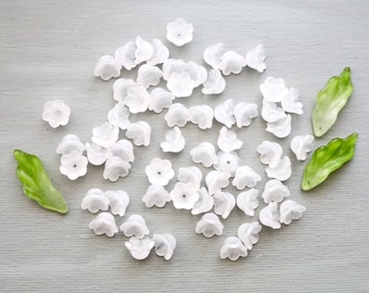 50pcs White Bell Flower Beads. glass lily of the valley trumpet flower beads