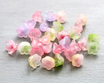 30pcs Bell Flower Beads. spring colors lily of the valley glass trumpet flowers bead
