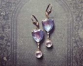 Rhinestone Heart Earrings / Vintage Assemblage Jewelry / Ultraviolet Hearts / Romantic Twilight Colors