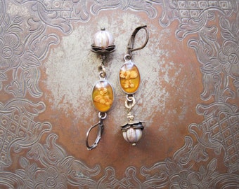 Woodland Flora Assemblage Earrings / Vintage Repurposed Jewelry / Mori Girl / OOAK / Fairycore Earrings