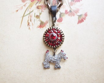 Dog Charm Assemblage Necklace / Repurposed Vintage Rhinestone Jewelry / Dog Lovers Gift / OOAK