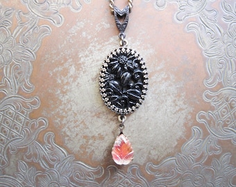 Gothic Chrysanthemum Necklace / Vintage Floral Assemblage Necklace / Goblin core Jewelry