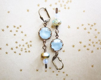 Sky Blue Vintage Rhinestone Earrings / Vintage Assemblage Earrings / Festive Jewelry