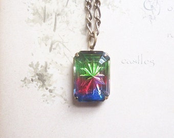 Vintage Rhinestone Necklace: Rainbow Jewel Tone Layering Necklace