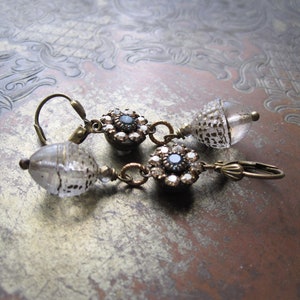 Woodland Acorn Assemblage Earrings / Sparkly Crystal Floral Earrings / Fairycore Jewelry / Winter Jewelry image 2