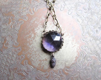 Acorn and Vintage Jewel Necklace / Woodland Magic Necklace / Gothic Fairy core Jewelry / Dark Mori