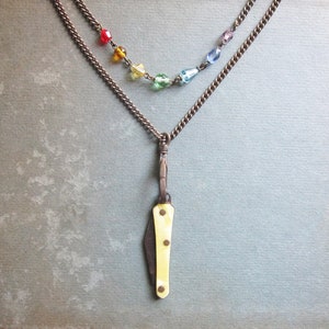 Vintage Pocket Knife Necklace Set: Rainbow Crystal & Bead Assemblage Jewelry