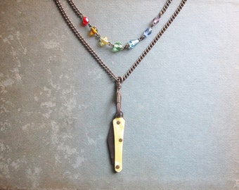 Pocket Knife Necklace / Set of Two / Repurposed Vintage Jewelry / OOAK / Vintage Assemblage Necklace