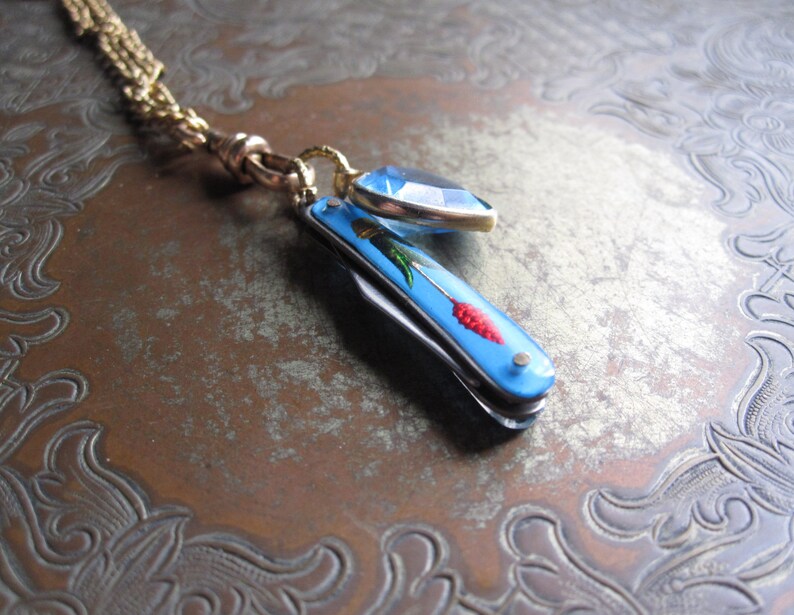 Pocket Knife Pendant Necklace / Charm Holder / Vintage Repurposed Jewelry / Summer Fashion / OOAK image 5