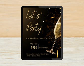 Gold and Black Birthday Invitation Bundle: Elegant Party Invite (PDF)