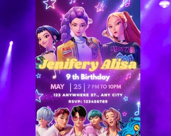 Kpop Demon Hunters Birthday Invitation, Editable Canva Template, Anime Party Invite, Printable, Instant Download