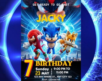 Sonic Birthday Invitation Editable Template Printable | Party Invite for Boys & Girls | Instant Download | Canva